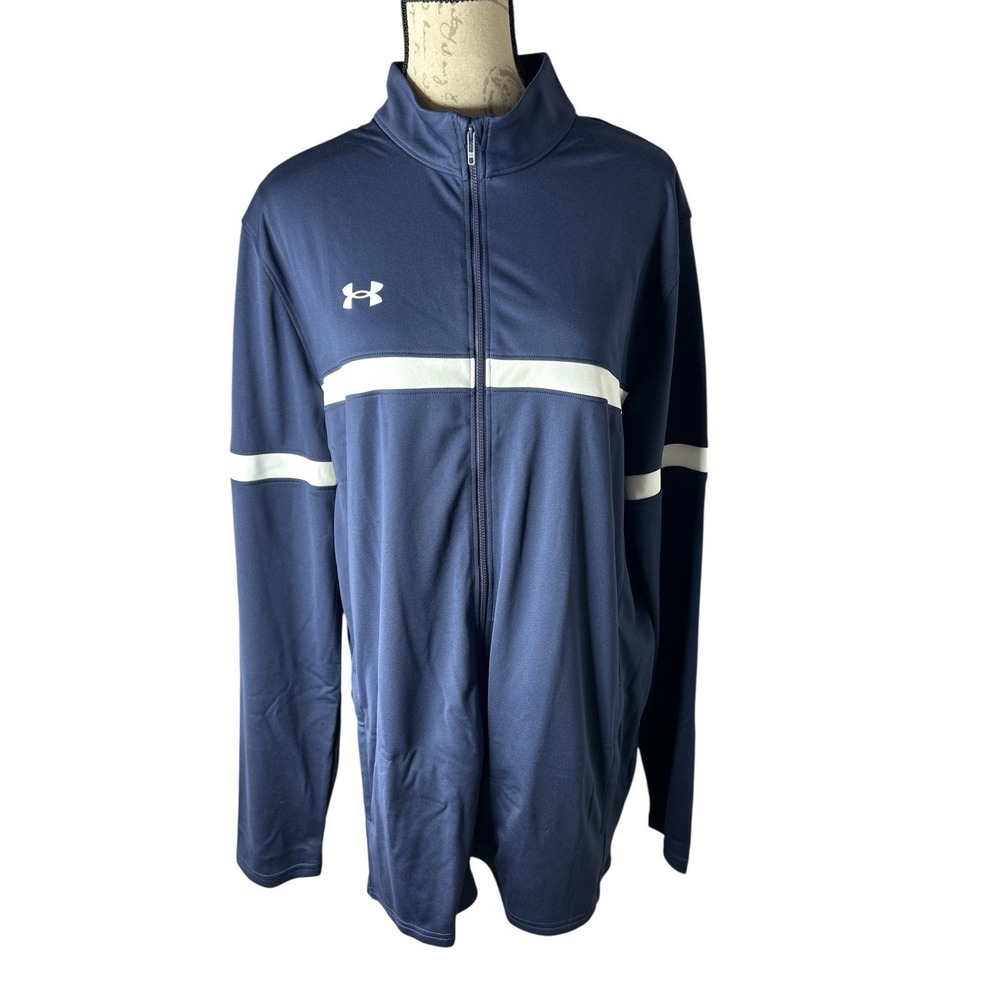 Under Armour Jacket Mens XLT Navy Team Knit Warm-Up‎ Track Full Zip 1376884